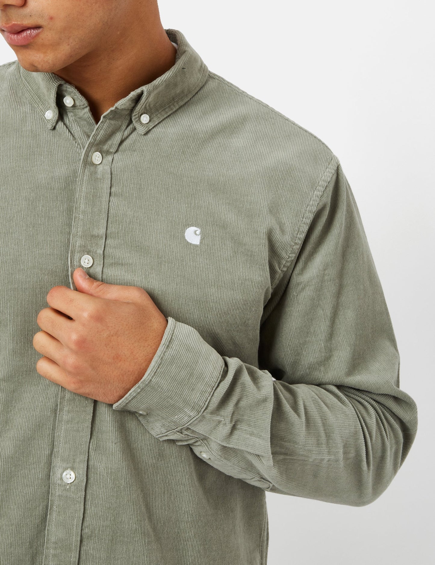 Madison Shirt (Fine Cord) - Yucca Green/White