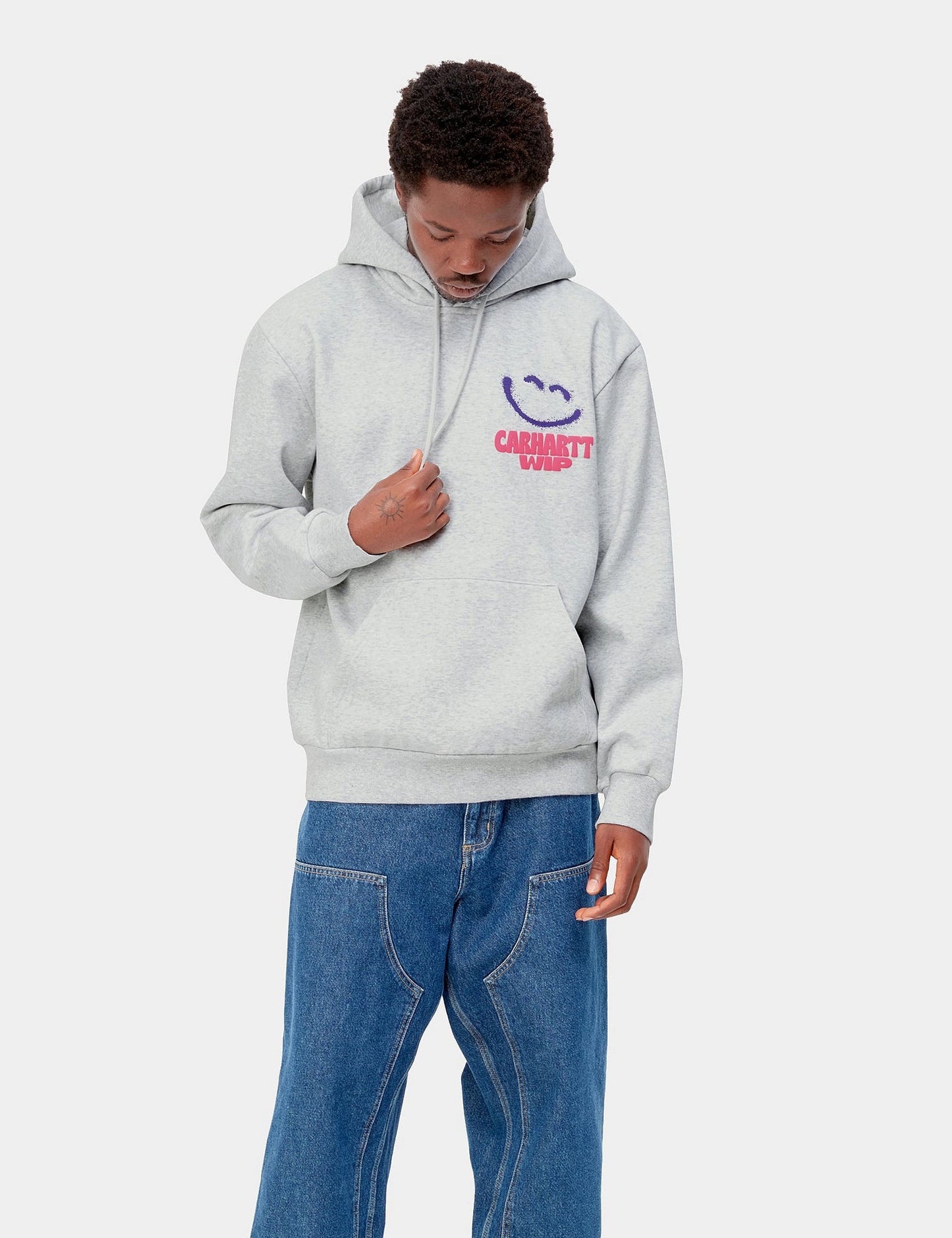 Happy Script Hooded Sweatshirt - Ash Heather Grey